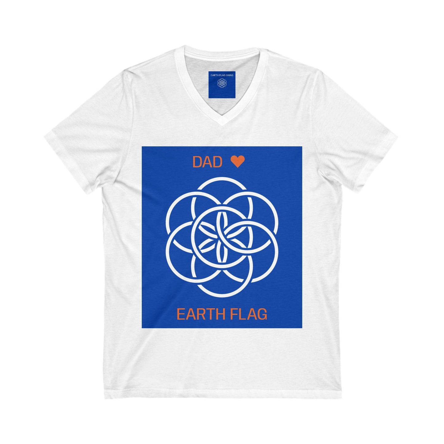 Earth Flag V-Neck T-Shirt for Dad, Casual Everyday Wear, Environmental Awareness Shirt, Any Occasion Gift for Dad, Father's Day Gift.