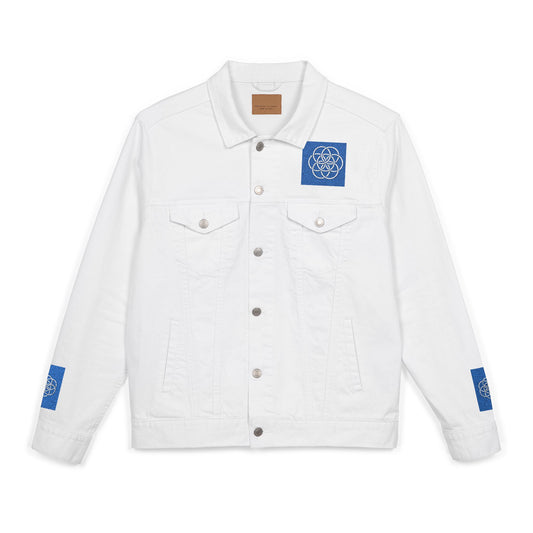 Earth Flag on Trendy Denim Jacket, Flag with Meaning. Any Season, Any Occasion Gift for Her or Him or They, Festival Ready, Trendy Outerwear