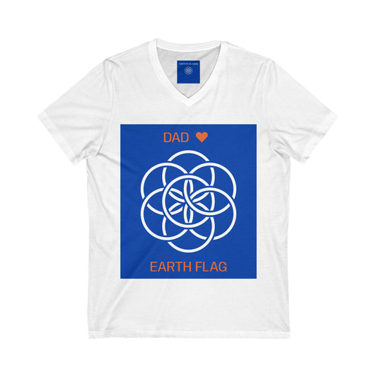 Earth Flag V-Neck  T-Shirt for Dad, Casual Everyday Wear, Environmental Awareness Shirt, Any Occasion Gift for Dad, Father's Day Gift.