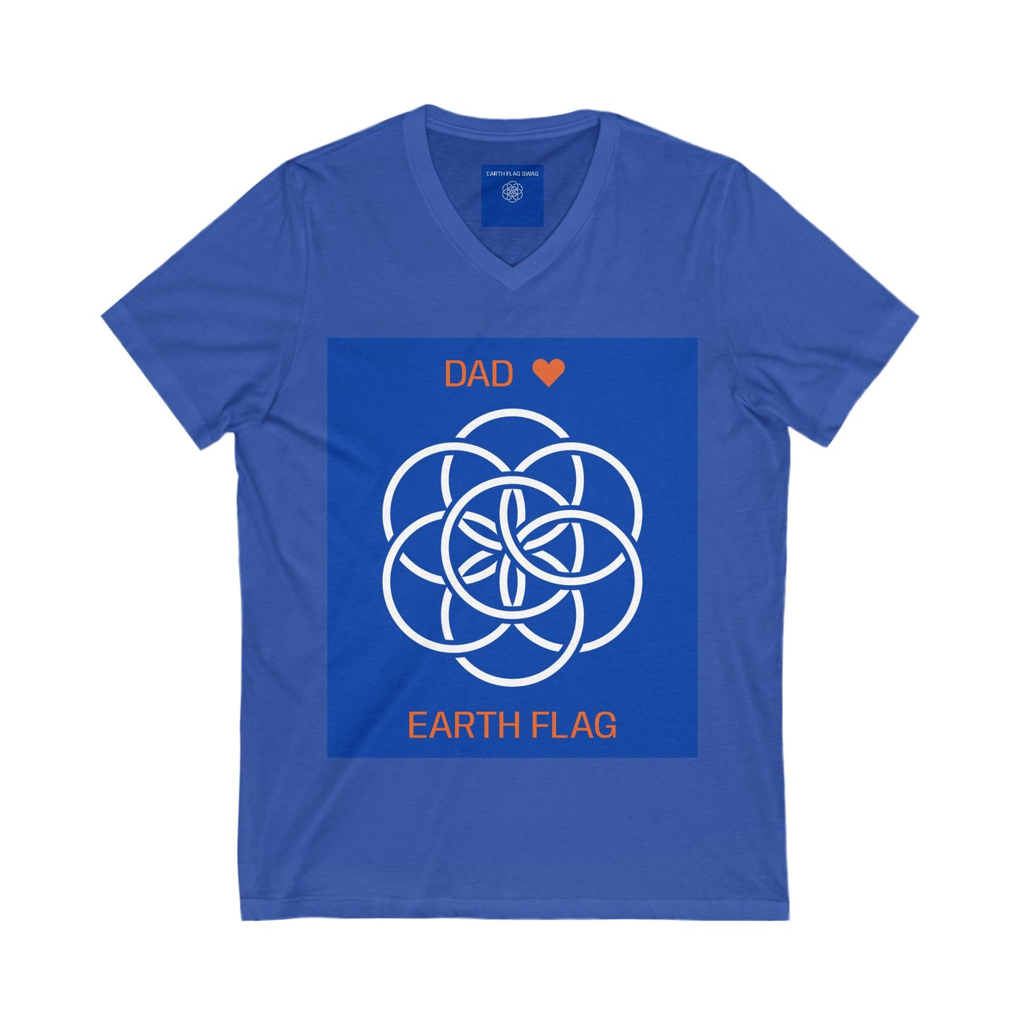 Earth Flag V-Neck  T-Shirt for Dad, Casual Everyday Wear, Environmental Awareness Shirt, Any Occasion Gift for Dad, Father's Day Gift.