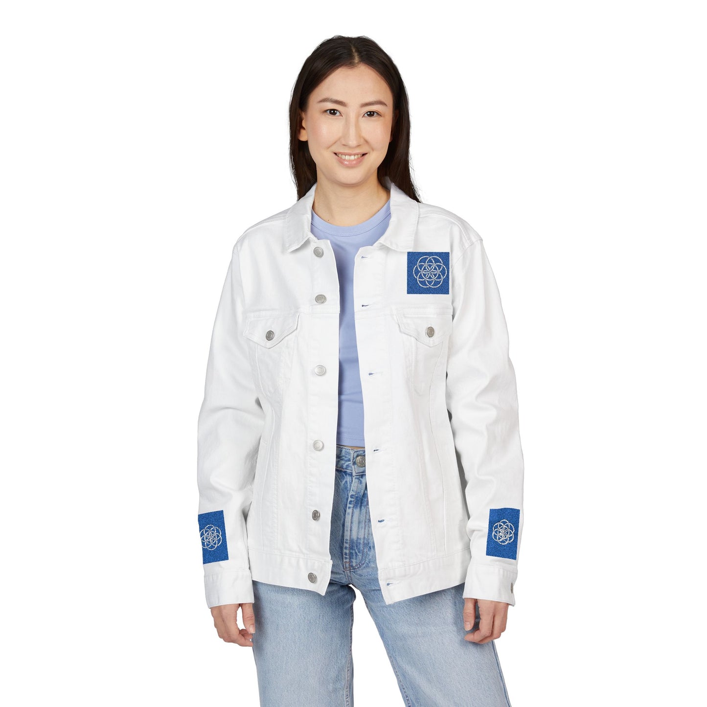 Earth Flag on Trendy Denim Jacket, Flag with Meaning. Any Season, Any Occasion Gift for Her or Him or They, Festival Ready, Trendy Outerwear